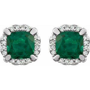 14K White Lab-Grown Emerald & 1/10 CTW Natural Diamond Earrings