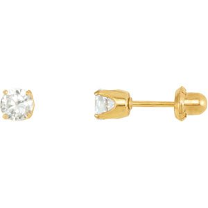 24K Gold-Plated Sterling Silver 5 mm Round Imitation White Cubic Zirconia Inverness® Piercing Stud Earrings