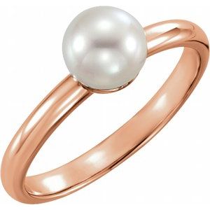 14K Rose 6.5-7 mm Cultured White Freshwater Pearl Ring