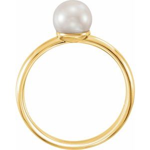 14K Yellow 6.5-7 mm Cultured White Freshwater Pearl Ring