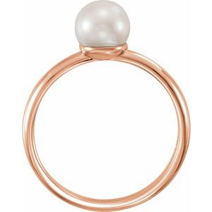 14K Rose 6.5-7 mm Cultured White Freshwater Pearl Ring