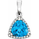 Platinum Natural Swiss Blue Topaz & 1/10 CTW Natural Diamond Pendant