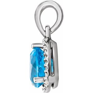 Platinum Natural Swiss Blue Topaz & 1/10 CTW Natural Diamond Pendant