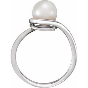 14K White Cultured White Freshwater Pearl Ring
