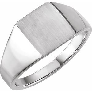 14K White 12x10 mm Rectangle Signet Ring