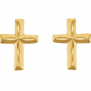 14K Yellow Youth Cross Earrings