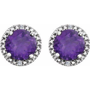 Sterling Silver Natural Amethyst & .01 CTW Natural Diamond Earrings