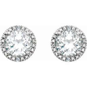 Sterling Silver Lab-Grown White Sapphire & .01 CTW Natural Diamond Earrings