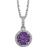 Sterling Silver Natural Amethyst & .01 CTW Natural Diamond 18" Necklace