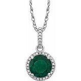 Sterling Silver Lab-Grown Emerald & .01 CTW Natural Diamond 18" Necklace