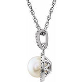 Sterling Silver Cultured White Freshwater Pearl & .01 CTW Natural Diamond 18" Necklace