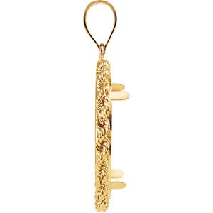 14K Yellow Rope Coin Frame Bezel Pendant Mounting for 21.5x1.5 mm Coin