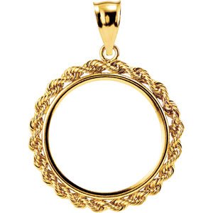 14K Yellow Rope Coin Frame Bezel Pendant Mounting for 21.5x1.5 mm Coin