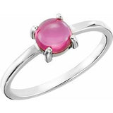14K White 6 mm Round Natural Pink Tourmaline Cabochon Ring