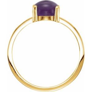 14K Yellow 7 mm Round Natural Amethyst Cabochon Ring