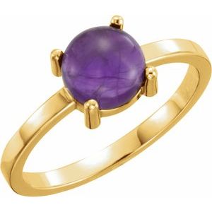 14K Yellow 7 mm Round Natural Amethyst Cabochon Ring