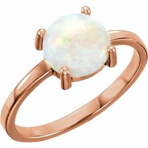 14K Rose 8 mm Round Natural Opal Cabochon Ring