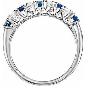 14K White Natural Blue Sapphire & 1/4 CTW Natural Diamond Anniversary Band Size 7
