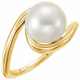 14K Yellow 7.5-8.0 mm Cultured White Freshwater Pearl Ring