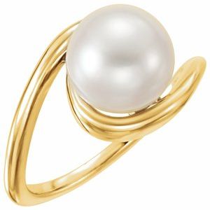 14K Yellow 7.5-8.0 mm Cultured White Freshwater Pearl Ring