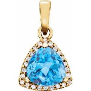 14K Yellow Natural Swiss Blue Topaz & 1/10 CTW Natural Diamond Pendant