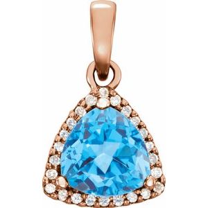 14K Rose Natural Swiss Blue Topaz & 1/10 CTW Natural Diamond Pendant