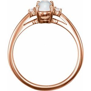 14K Rose Natural Rainbow Moonstone & .06 CTW Natural Diamond Ring