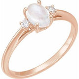 14K Rose Natural Rainbow Moonstone & .06 CTW Natural Diamond Ring