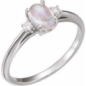 14K White Natural Rainbow Moonstone & .06 CTW Natural Diamond Ring