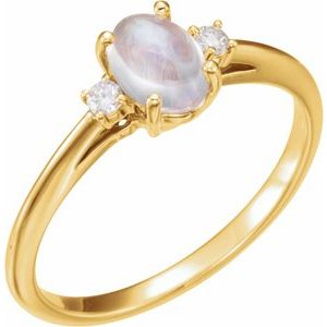 14K Yellow Natural Rainbow Moonstone & .06 CTW Natural Diamond Ring