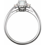 14K White Natural Rainbow Moonstone & .06 CTW Natural Diamond Ring