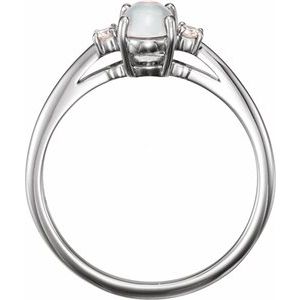 14K White Natural Rainbow Moonstone & .06 CTW Natural Diamond Ring