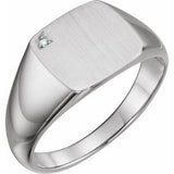 14K White .0075 CT Natural Diamond 12 mm Square Signet Ring