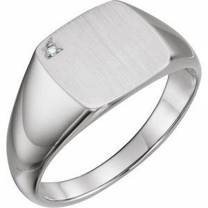 Platinum .0075 CT Natural Diamond 12 mm Square Signet Ring