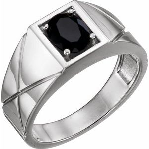 14K White Natural Black Onyx Ring