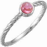 14K White Natural Pink Tourmaline Cabochon Ring