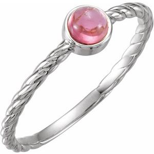 14K White Natural Pink Tourmaline Cabochon Ring