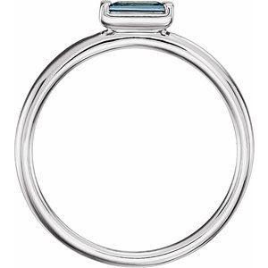 14K White Natural London Blue Topaz Stackable Ring