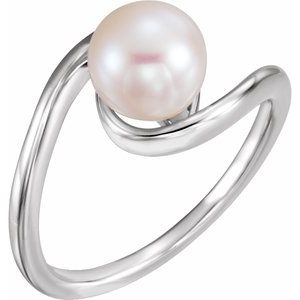 14K White 7.5-8.0 mm Cultured White Freshwater Pearl Ring