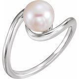 Platinum 7.5-8.0 mm Cultured White Freshwater Pearl Ring