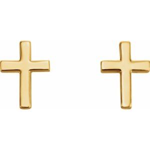 14K Yellow 7.5 mm Cross Earrings