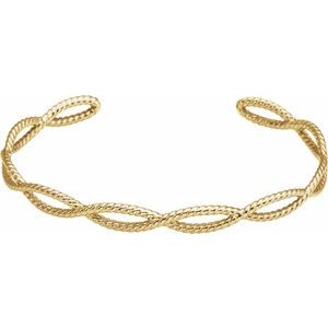 14K Yellow 6 1/4 In Rope Cuff Bracelet