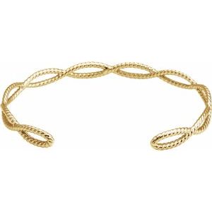 14K Yellow 6 1/4 In Rope Cuff Bracelet