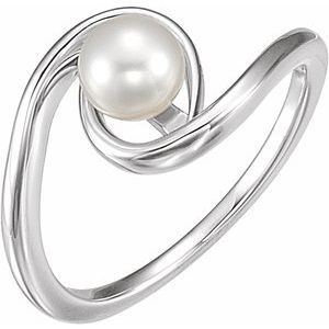 Platinum 5.5-6.0 mm Cultured White Freshwater Pearl Ring