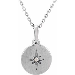 14K White .01 CT Natural Diamond Star 16-18" Necklace