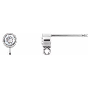 14K White .06 CT Natural Diamond Bezel-Set Earring Top