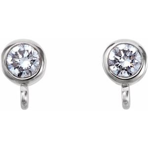 14K White .06 CT Natural Diamond Bezel-Set Earring Top