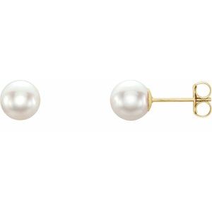 14K Yellow 6 mm Cultured White Akoya Pearl Earrings