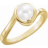 14K Yellow Cultured White Freshwater Pearl Ring