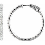 14K White 6 1/2 CTW Natural Diamond Inside-Outside 51 mm Hinged Hoop Earrings